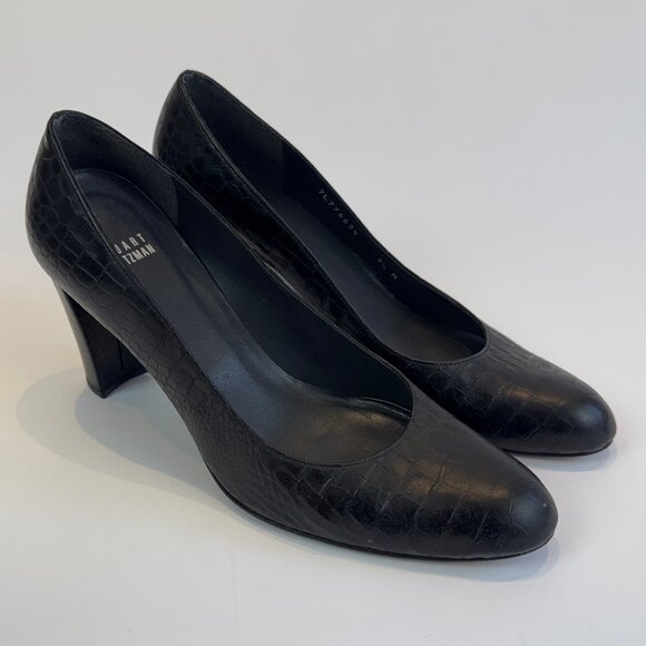 Stuart Weitzman Black Snake-Embossed Court Shoes, 9 1/2 M - Picture 6 of 16